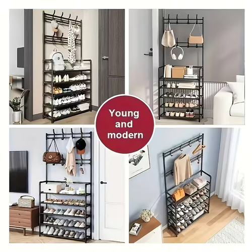 23.62 Inch 5-layer Multifunctional Storage Rack, 8 Double Hooks