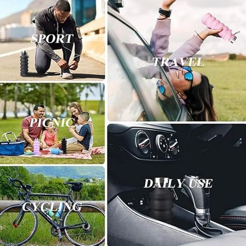 Silicone Foldable Water Bottle Creative Cycling Retractable Cup Portable Outdoor Sports Water Bottle, 500ml, dark green