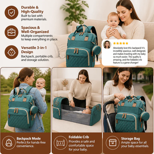 3-in-1 Diaper Travel Backpack with Foldable Bassinet – Perfect for Parents on the Go