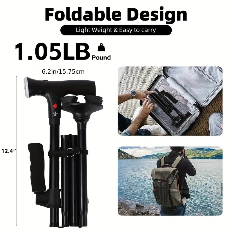 Adjustable telescopic folding metal shockproof travel walking stick