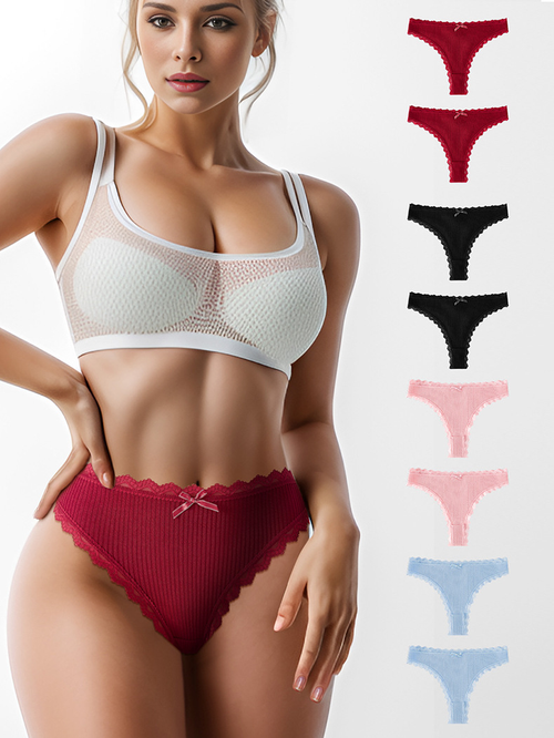 🌸 Women's Lace Thong - Sexy Ruffled Bow Detail | Sweet Low-Waist Plus Size 🌸
