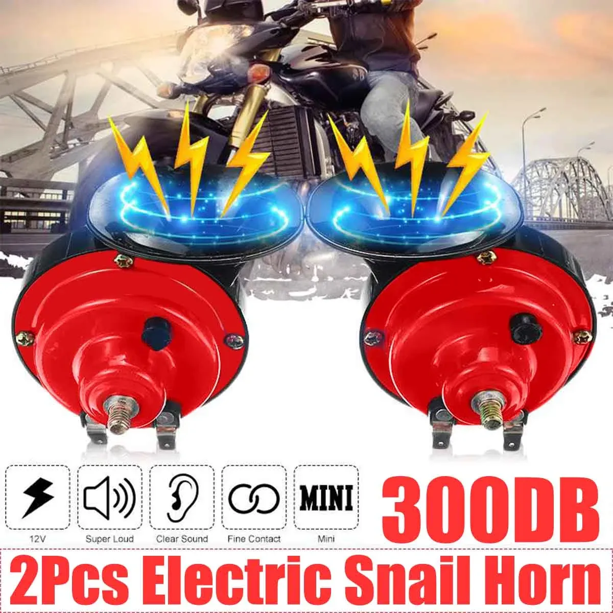 Super Loud Train Horns, 12V Waterproof Durable Car Air Electric Snail Horn, Raging Sound Air Horns Replacement Kit, Automotive Accessories Universal for Car, Motorcycle, Truck, Bike, Boat (Red)