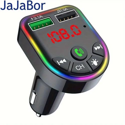 Kit Mãos Livres Carro JaJaBor FM Transmissor Sem Fio 5.0 Carregador Carro MP3 Colorido Duplo USB