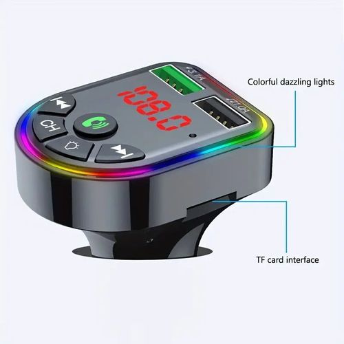Kit Mãos Livres Carro JaJaBor FM Transmissor Sem Fio 5.0 Carregador Carro MP3 Colorido Duplo USB