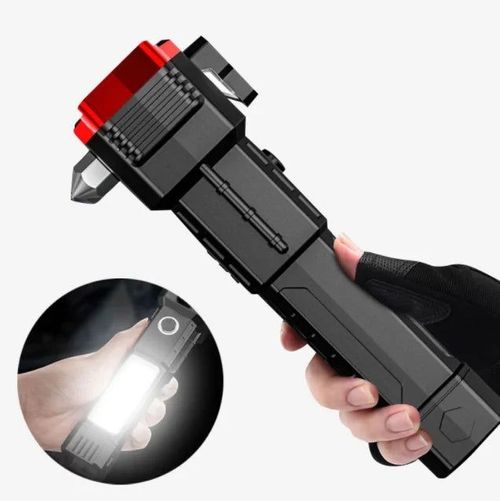 Lanterna LED multifunções com carregador de telemóvel, quebra-vidros e à prova de água para carro