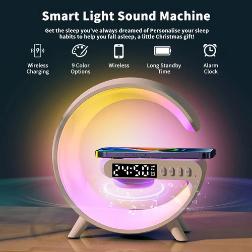 Altifalante Bluetooth multifuncional - Luz ambiente colorida Carregamento sem fios e relógio Máquina tudo-em-um