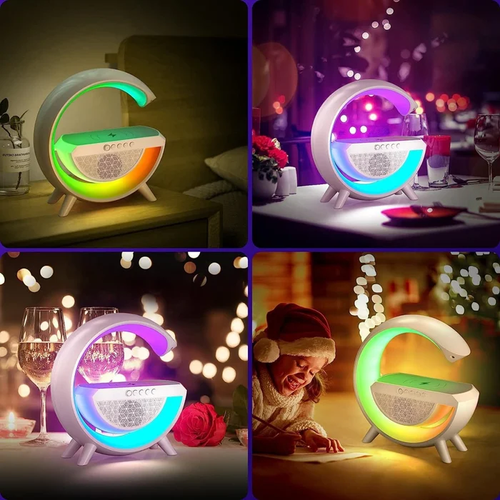 Altifalante Bluetooth multifuncional - Luz ambiente colorida Carregamento sem fios e relógio Máquina tudo-em-um