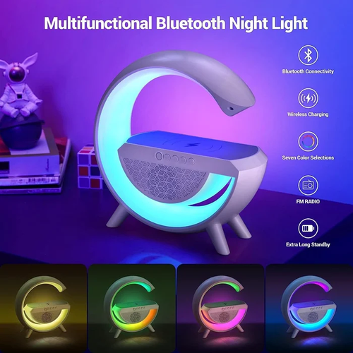 Altifalante Bluetooth multifuncional - Luz ambiente colorida Carregamento sem fios e relógio Máquina tudo-em-um