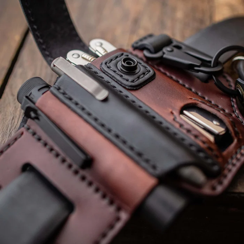Capa para cinto multifuncional tático com fivela de coruja em couro de vaca