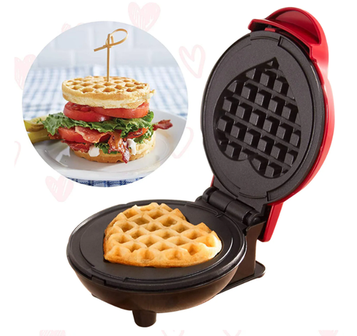 Mini máquina de waffle em formato de coração, torradeira de café da manhã, máquina de cozimento portátil