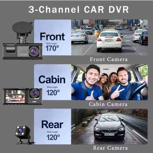 3 canais mini carro DVR HD 1080P dentro do veículo painel câmera de três vias DVRs gravador vídeo registrador painel camcorder