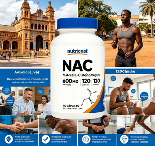 Cápsulas de suplemento de N-acetil L-cisteína (NAC) da Nutricost