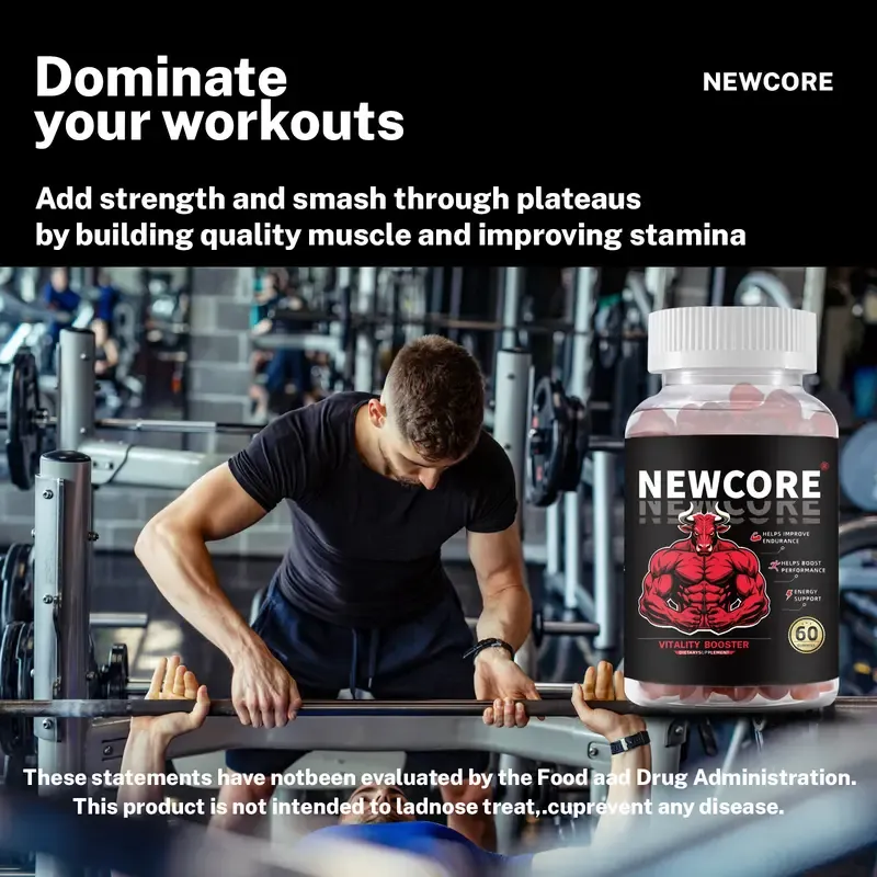 Newcore ｜ 7-in-1 Nitric Oxide Booster - Maca Root & L-Arginine & Ashwagandha & Horny Goat Weed & Shilajit & Tongkat Ali & Beet Root Gummy for Blood Flow, Energy & Stamina Support | 100% Natural