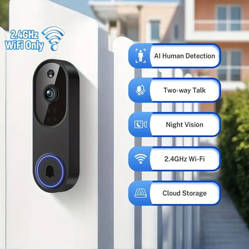 Smart Video Doorbell, Wireless Camera, Two-way Voice, Real-time Viewing, 2.4G WIFI Wireless Connection, Color Night Vision, AI Vehicle-person Detection 3:4 Full View Screen, 1pc Multi-combination, Achieving Real-time Monitoring