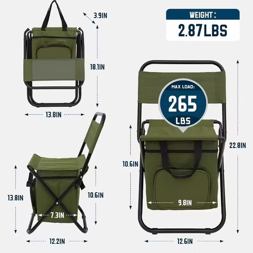 Compact folding chair seat, outdoor backrest stool paired with folding backpack