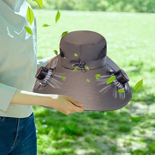 New Solar-powered Fan Hat - Rechargeable solar USB power supply with two fans