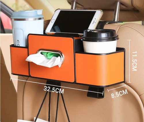 Multi-Functional Car Seat Back Storage Box with Hooks