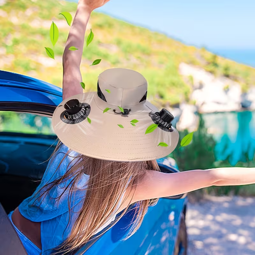 New Solar-powered Fan Hat - Rechargeable solar USB power supply with two fans