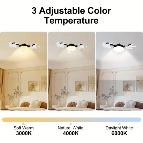 LED Smart Ceiling Fan Light 27 E26 Screw Port with Remote Control, Adjustable Brightness and 3 Speed Adjustment, Suitable for Bedroom, Living Room, Study, Kitchen and Bathroom - Modern Design, Suitable for All Seasons (3 Head Fan Light Black), Bedroom Lighting, Study Room Fixture, Minimalist Fixture, Contemporary Lighting, Durable Construction, Highquality Lighting, Interior Designers, Home Decorators, Small Ceiling Fan With Remote For Bedroom, Light Fixture Fan,