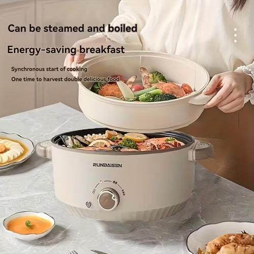 Multi-Functional Double-Layer Electric Hot Pot with Steamer Basket - 110-130V, 3-in-1 Cooking & Boiling, 2-in-1 Steaming & Boiling, Kitchen Pot, Electric Pot, Electric Cooking Pot, Hot Pot Electric Cooker