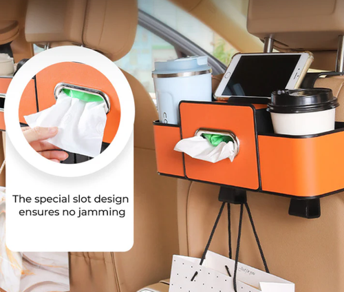 Multi-Functional Car Seat Back Storage Box with Hooks