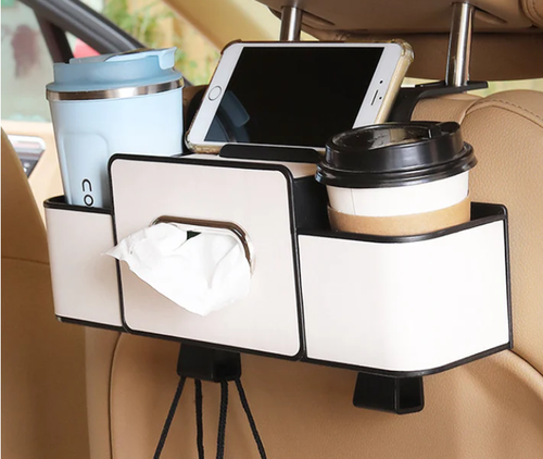 Multi-Functional Car Seat Back Storage Box with Hooks