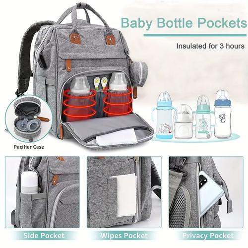 Diaper Bag Backpack, Diaper Bags, Shower Gifts, Multifunctional Diaper Backpack Large Capacity, (Heather Grey), Items, Necessitied