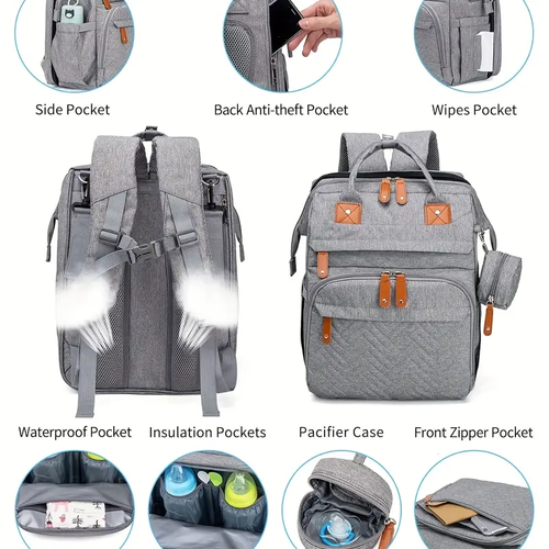 Diaper Bag Backpack, Diaper Bags, Shower Gifts, Multifunctional Diaper Backpack Large Capacity, (Heather Grey), Items, Necessitied