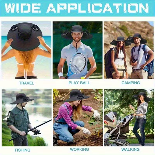 New Solar-powered Fan Hat - Rechargeable solar USB power supply with two fans