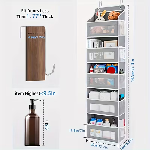 Hanging Storage | Organizer 4 Shelves, 4 Large Capacity Pockets Hanging Storage Organizer | Fabric Behind Door, Over The Door Organizer Bin, Wardrobe Storage | for Bedroom, Bathroom, Food Pantry, Home Storage