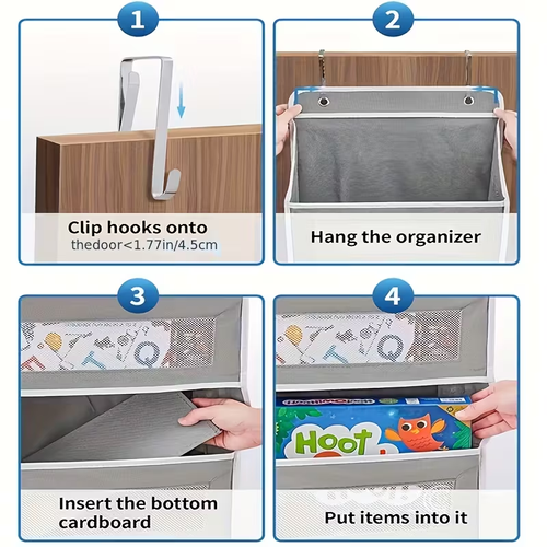 Hanging Storage | Organizer 4 Shelves, 4 Large Capacity Pockets Hanging Storage Organizer | Fabric Behind Door, Over The Door Organizer Bin, Wardrobe Storage | for Bedroom, Bathroom, Food Pantry, Home Storage