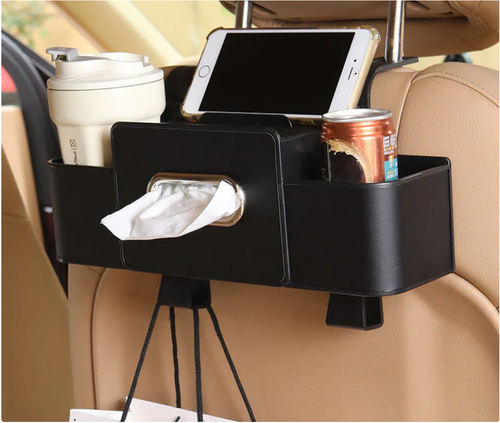 Multi-Functional Car Seat Back Storage Box with Hooks