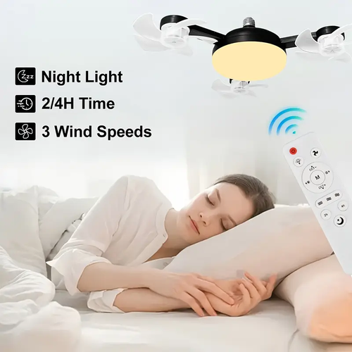 LED Smart Ceiling Fan Light 27 E26 Screw Port with Remote Control, Adjustable Brightness and 3 Speed Adjustment, Suitable for Bedroom, Living Room, Study, Kitchen and Bathroom - Modern Design, Suitable for All Seasons (3 Head Fan Light Black), Bedroom Lighting, Study Room Fixture, Minimalist Fixture, Contemporary Lighting, Durable Construction, Highquality Lighting, Interior Designers, Home Decorators, Small Ceiling Fan With Remote For Bedroom, Light Fixture Fan,