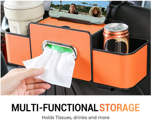 Multi-Functional Car Seat Back Storage Box with Hooks