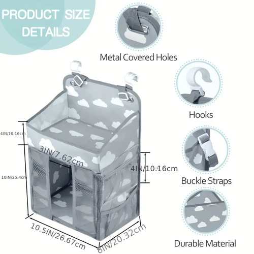 Changing Table Diaper Organizer - Hanging Diaper Stacker Nursery Caddy Organizer for Cribs Playard Essentials Storage, Items, Necessitied