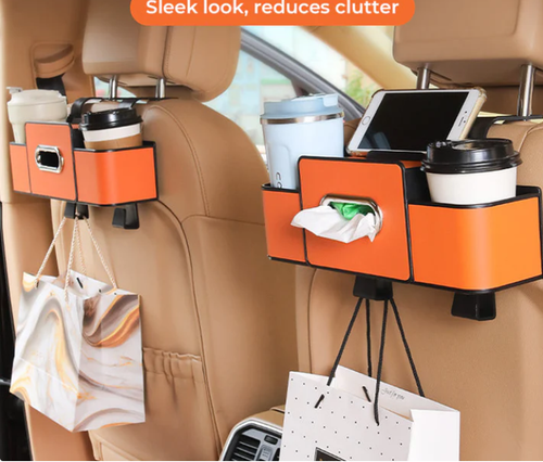 Multi-Functional Car Seat Back Storage Box with Hooks
