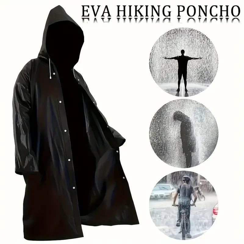 1 piece of EVA long raincoat with adjustable hood - lightweight, breathable, full coverage, high-quality for cycling, hiking, fishing, etc. - black waterproof gear with zipper storage bag, outdoor fashion design, coat