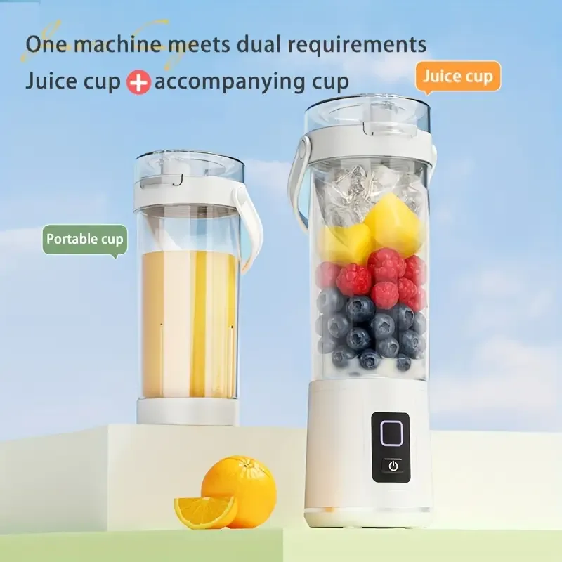 SENBOWE Portable Electric USB Mini Blender Cup - 600ml Rechargeable Blender, suitable for smoothies, milkshakes and juices, 6 blades, compact design with handle, white and black, perfect for on-the-go meals, portable ice cream blender, healthy beverage preparation, modern kitchenware, durable plastic body