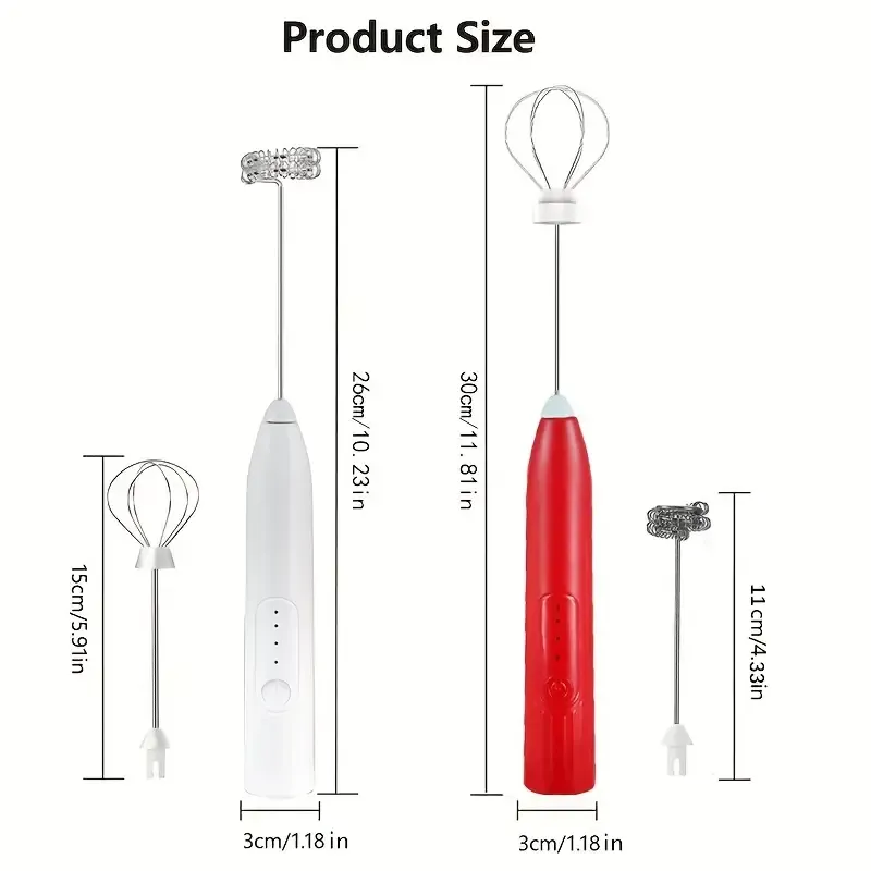 1 piece 2-in-1 USB rechargeable milk frother and blender - Automatic handheld foam maker with 3 speed settings, stainless steel blender, durable lithium battery, suitable for coffee, cappuccino, hot chocolate, smoothies, egg mixtures - White and red, coffee blender, kitchen appliance, modern kitchen utensil, stainless steel blender
