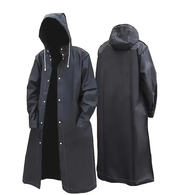 1 piece of EVA long raincoat with adjustable hood - lightweight, breathable, full coverage, high-quality for cycling, hiking, fishing, etc. - black waterproof gear with zipper storage bag, outdoor fashion design, coat