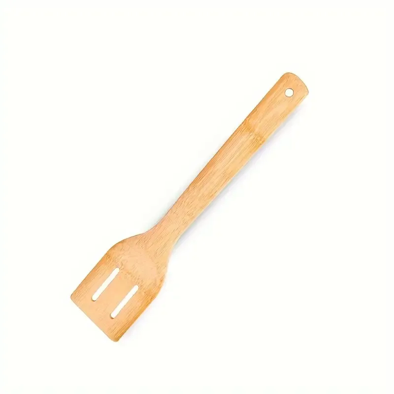 A set of 3-piece bamboo kitchenware set, non-stick spatula and solid spoon, long-handled wooden cooking tools, durable bamboo turner and slot spoon set, natural wood kitchenware, household kitchen supplies.