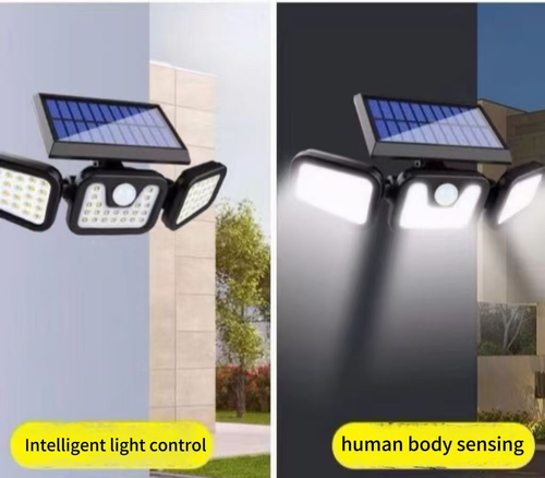 Three-head rotating solar-powered motion-sensing wall lamp