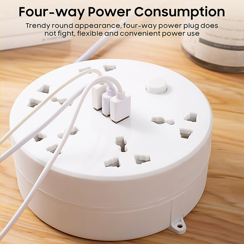 2-meter retractable extension cord round socket