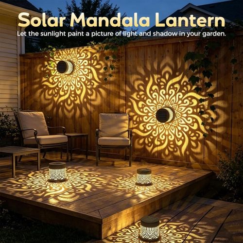 Spotlight-effect mandala pattern sensor-activated garden light