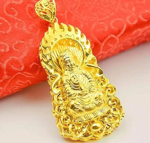 Imitation gold solid bead necklace with pendant