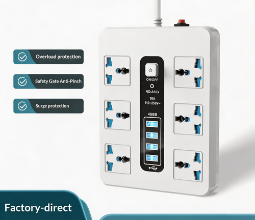 Universal power strip with USB ports and overload protection