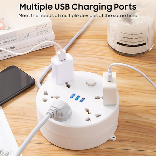 2-meter retractable extension cord round socket