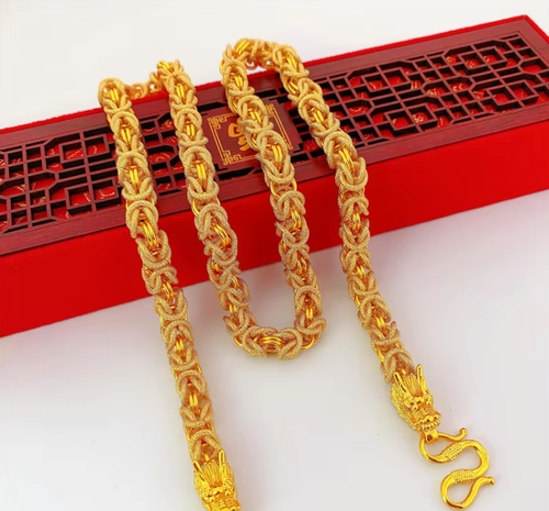 Imitation gold men's fabric dragon head necklace