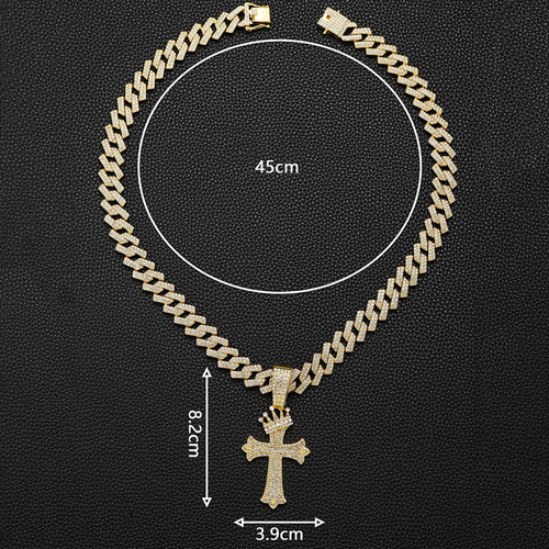 Diamond-encrusted crown cross pendant necklace