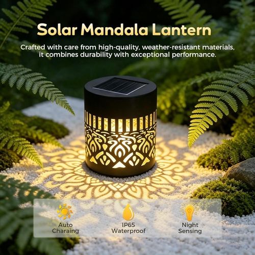 Spotlight-effect mandala pattern sensor-activated garden light